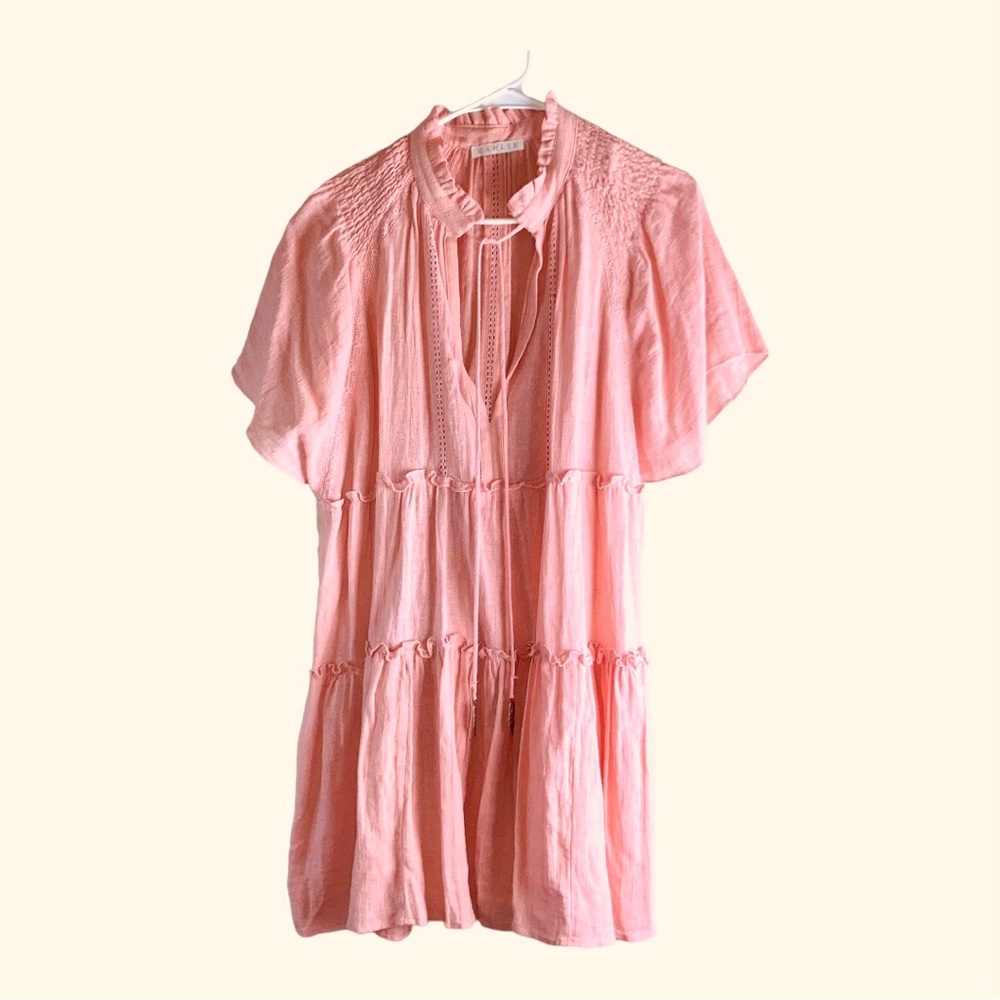 Karlie Tunic Top/Dress Tiered Papaya/ Peach Linen/Cotton Size Lj